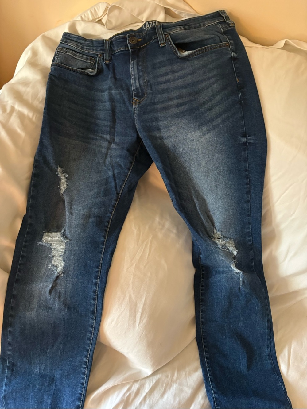Slim Fit Distressed Men's Jeans in Dark Blue